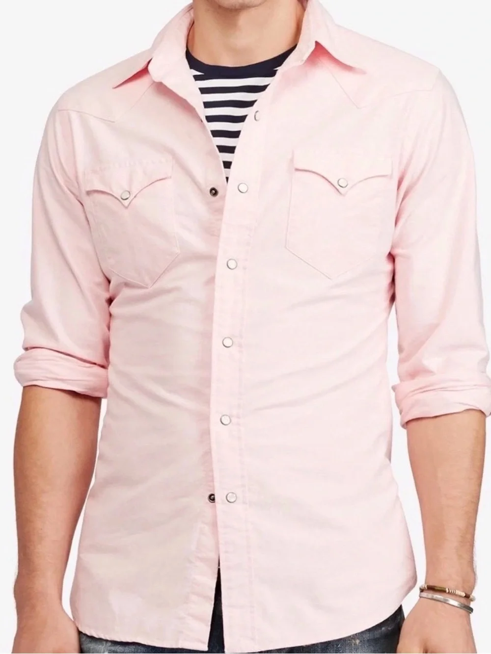Polo Ralph Lauren Pink Men's Pearl Snap Size medium Western Cowboy Shirt Rodeo